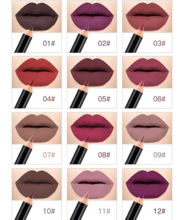 Lip Liner Pencil Set 12 pcs/Set Long Lasting Matte Waterproof Lipliner Pen Set with 12 Colors Define Lips for a Fuller Look - Buy Online on GoSupps.com