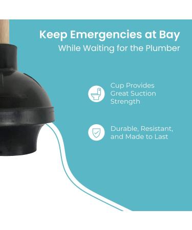 Heavy Duty Black Toilet Plunger with Double Thrust Suction Cup - Long Wooden Handle - Clogged Toilet Solution for Bathroom - Buy Online on GoSupps.com