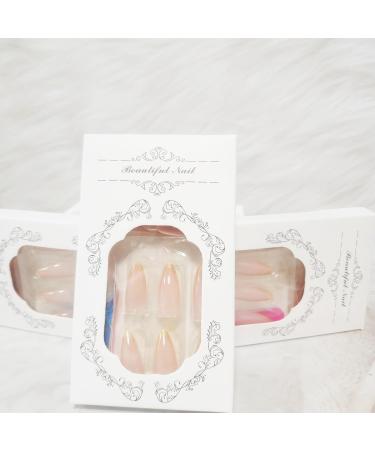Buy French Tips Press on Nails | Stiletto Designs | Nude Sparkly Full Cover Acrylic | Glossy Gold Glitter | Medium Almond Shape | Easy Application with Glue | Shop Golden Guardian Online - Buy Online on GoSupps.com
