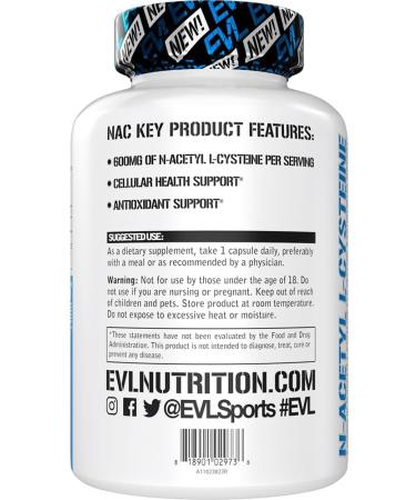 Evlution Nutrition NAC 600mg - N-Acetyl L-Cysteine Antioxidant Support - Vegan & Gluten Free Dietary Supplement - 60 Veggie Capsules - International Shipping Available - Buy Online on GoSupps.com