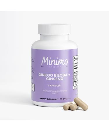 Minimo Nutrition Ginkgo Biloba + Ginseng 3rd Party Certified Supports Circulation Memory Cognitive Function 60 Capsules
