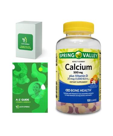 Calcium Plus Vitamin D Adult Gummies 500 mcg 1000 IU Assorted Flavors 100 Ct Bundle with Exclusive Vitamins & Minerals - A to Z - Better Ligth&Spring Guide (2 Items)