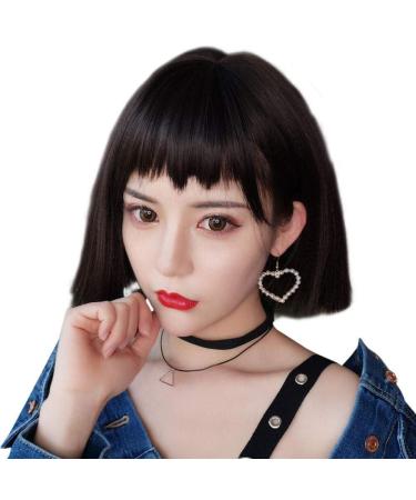 Wig Female Short Hair Short Curly Hair Handsome Qi Haihai Round Face Dog Ken Bangs Fluffy Natural Korean Face Bbo Headnatural Color Dark Brown