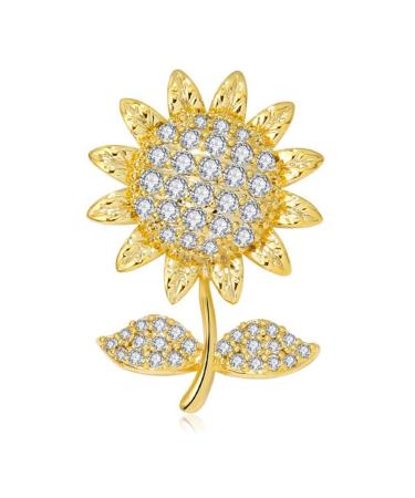 WIPPWER Pin Jewelry Gifts for Women Golden Sunflower Brooch Buttons Lapel Pins Rhinestone Flower Brooch Women Clothing Accessories Brooches & Pins