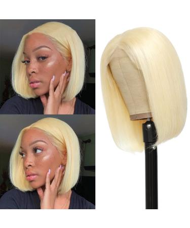 613 Blonde Bob Wigs Human Hair 4x4 Lace Closure Wigs Brazilian Short Straight Bob Wig 150% Density Colored Bob Wigs for Black Women Pre Plucked with Baby Hair 150% Density 10inch 10 Inch 4x4bob-wig