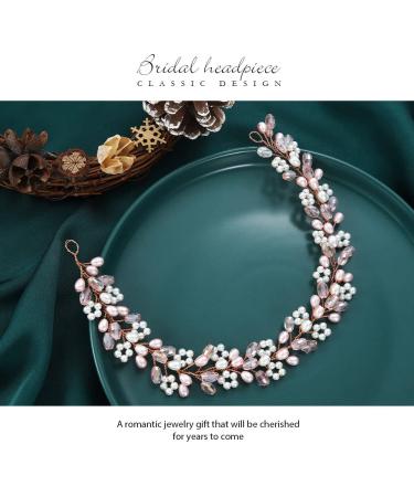 Unicra Rose Gold Bridal Headband - Pearl Hair Vine Hair Accessories for Brides & Bridesmaids - Buy Online on GoSupps.com