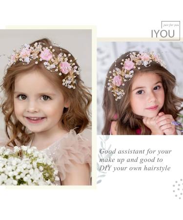 IYOU Flower Communion Headpiece Pink Floral Princess Headbands Pearl Butterfly Birthday Wedding Hair Accessories for Girls - Buy Online on GoSupps.com