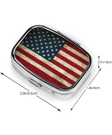 Rustic American Flag Pill Box - 2 Compartment Metal Storage Case for Vitamins & Medications | Portable Organizer for Pocket & Purse - Buy Online on GoSupps.com
