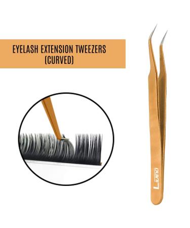 LIVINO Straight Eyelash Extension Tweezers - Set of 2 Stainless Steel Tweezers with Curved Tip | Gold Eyelash Nipper for Extensions - Buy Online on GoSupps.com