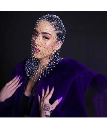 Crystal Mesh Mask Mesh Rhinestone Headband Face Veil Headband Fishnet Headpiece Crystal Nightclub Headwrap White - Buy Online on GoSupps.com