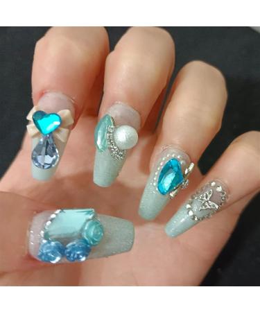 Nail Tips False Nails Tips Art Press on Nails The Base Color Press on Nails Light Blue Colored Diamonds Can Be Worn Again As Fake Nails Simple Design(Bag M) - Buy Online on GoSupps.com