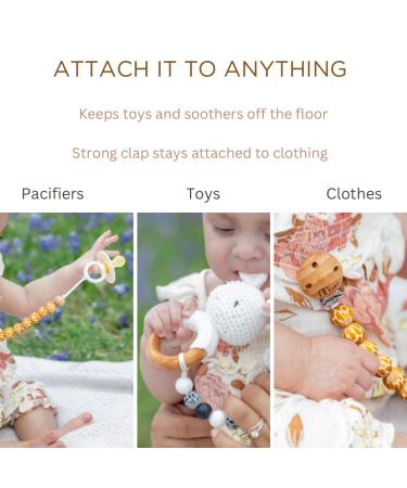 Minkii Wood Pacifier Clip for Babies - Neutral Tones Wooden Pacifier Clip for Boys and Girls - Boho Style Baby Pacifier Clip - Giraffe Design - Buy Online on GoSupps.com
