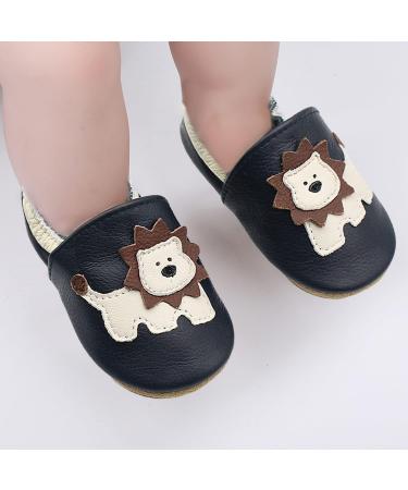 Soft Leather Baby Boy/Girl Sneakers, Non-Slip Rubber Soles, 6-12 Months, Navy Blue Lion Design - 0-24 Months - Buy Online on GoSupps.com