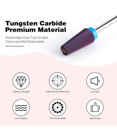 BNG 5 in 1 Carbide Nail Drill Bit - Fast Removal of Acrylic & Hard Gel | 3/32 Electric Tungsten Steel Bit for Manicure & Pedicure | Professional Salon Tool in Medium Purple - Buy Online on GoSupps.com