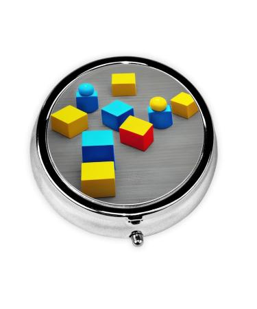Colorful Blocksround Pill Box 3 Compartment Round Pill Box Organizer Portable Travel Pill Box for Traveling.