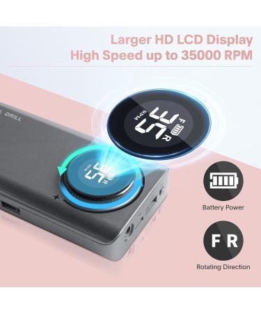 Portable Rechargeable 35000RPM Professional Electric Nail Drill for Acrylic Gel Nails - Home & Salon Use - Grey - Buy Online on GoSupps.com