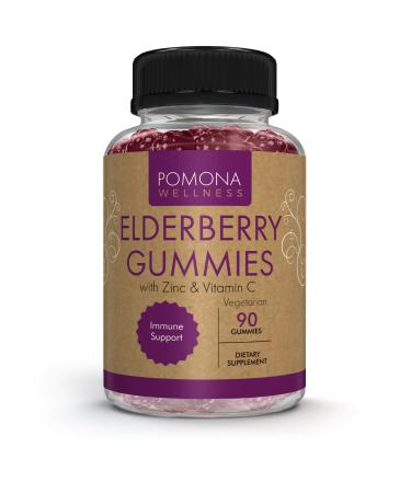 Pomona Wellness Elderberry Gummies with Zinc and Vitamin C for Immune Support 3-1 Chewable Black Elderberry Gummy Supplement for Kids and Adults  Vegan  90 Gummies 90 Count (Pack of 1)