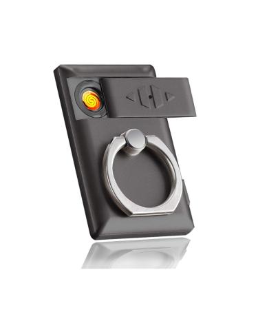 Multifunctional USB Charging Lighter Rechargeable Electric flameless Lighter Mobile Phone Ring Holder 2 in 1 Black