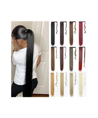 Ponytail Extension Straight Ponytail Extensions 22 Inch Long Wrap Around Ponytail Hair Piece Soft Synthetic Straight Ponytails Clip in Hair Extensions for Women Girls Ponytail Hairpiece for Women (C 22Inches 55cm SI66-1BT0906