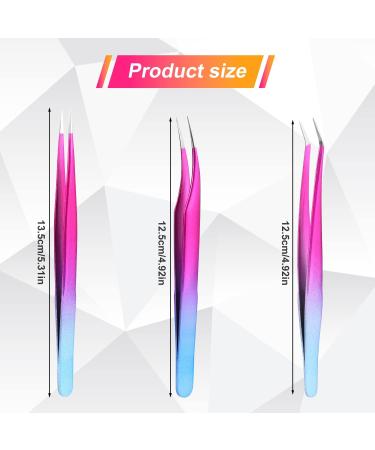 Lash Tweezers Set - 3Pcs Stainless Steel Eyelash Extension Tweezers | Straight and Curved Styles for Removing False Eyelashes and Nails | Red-Blue Gradient - Buy Online on GoSupps.com