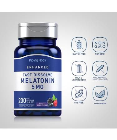 Piping Rock Melatonin 5mg | 200 Fast Dissolve Tablets | Berry Flavor | Adult Supplement | Vegetarian Non-GMO Gluten Free Formula - Buy Online on GoSupps.com