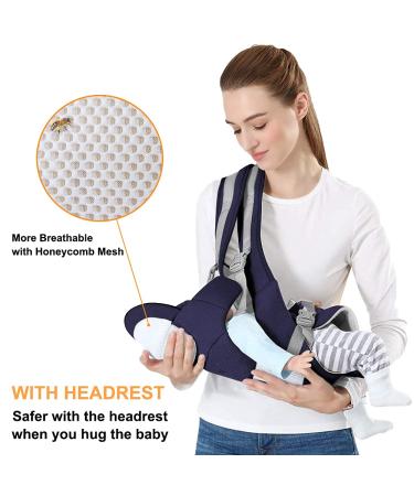 Buy Azeekoom Ergonomic Baby Carrier with Hip Seat - Adjustable Breathable Cotton Carrier for Babies 0-48 Months (3.5-25 kg) - Dark Blue - Buy Online on GoSupps.com