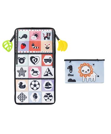 Katutude Baby fabric book children's mirror toys with a crackling book bite ring black white contrast pattern baby toys gift for newborn babies 0-36 months (2Stk mirror toy + fabric book) form