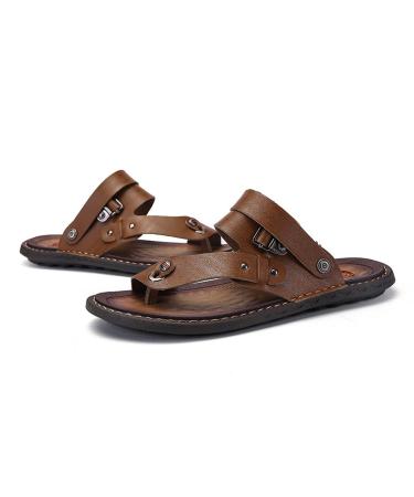 MisFun Orthopedic Toe Sandals Bunion Correction Sandals for Pain Relief Hallux Summer Fashion Breathable Leather Men Beach Slippers for Big Toe Bone Orthopedic Support 10.5 Brown