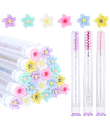 SenRocc 20Pcs Mascara Wands Tube Set Reusable Lash Brush Rose Flower Tube Eyelash Brush Tubes Spoolies Lash Extension Brushes Applicators Makeup Tools(5-petal-MIX) 20pcs-5-petal-MIX