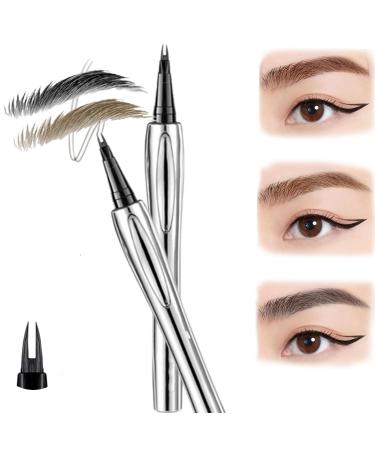 Cooklesa Eyebrow Cooklesa Upgraded Natural Waterproof Eyebrow Pen with Microfine Tip Two-Pronged Eyebrow Pencil Natural Waterproof Eyebrow Pen With Microfine Tip Cooklesa Eyebrow Pencil (Black+Gray)