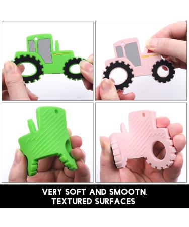 AmazingM Green Pink Tractor Car Sensory Chew Teether 2 Pcs - Food Grade Silicone Teething Toys for Kids with Autism & ADHD - Buy Online on GoSupps.com