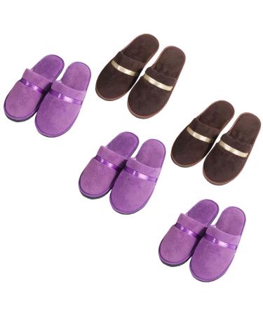 Tianmao 5 pairs of slipper hotels lipper tortier hip slippers with closed toes universal size 28.5 * 11cm coral fleece guest slippers for spa party guests hotel and travel unit size 2 brown 3 purple