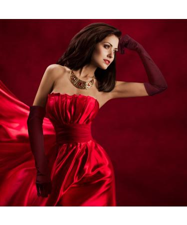 NQEUEPN Women Long Gloves Long Elbow Satin Gloves 21" Stretchy 1920s Opera Gloves Hand Care Moisturizing Gloves for Women Girls Evening Party Dance (Dark Red) - Buy Online on GoSupps.com
