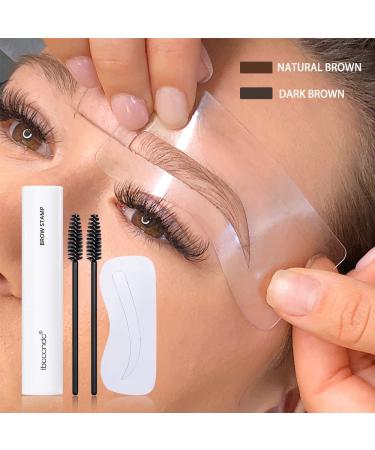 Dual-Color Eyebrow Stamp Stencil Kit | 10 Reusable Stencils Waterproof Powder - Natural & Dark Brown - Buy Online on GoSupps.com
