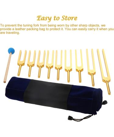 Dreld 9 Solfeggio Tuning Forks Kit - Healing Forks with Silicone Hammer and Bag for DNA Repair - Golden - Sound Therapy Musical Instrument - Buy Online on GoSupps.com