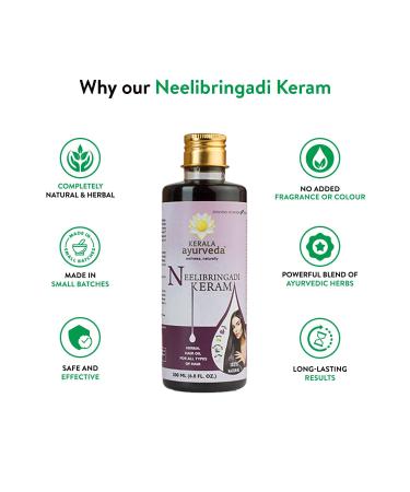 Kerala Ayurved Neelibringadi Keram 6.76 Fl Oz - Daily Hair Oil for Delaying Premature Greying Reducing Dandruff & Strengthening Hair | Infused with Bringaraj Neeli Karnasphota & Amla | Coconut Oil Base - Buy Online on GoSupps.com