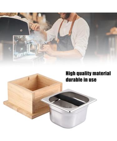 Natudeco Coffee Ground Container Multifunctional Stainless Steel Coffee Ground Knock Container Bucket Box with Wooden Base for Coffee Shop Use - Buy Online on GoSupps.com