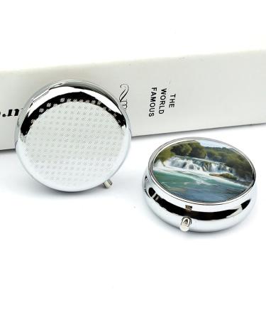 Round Pill Box - Waterfalls on Krka River Print | 3 Compartment Metal Pill Organizer | Decorative Portable Pocket Pill Case - Style 22 - Buy Online on GoSupps.com