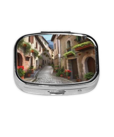 Italian Town Street Printed Square Pill Box Portable Travelling Pill Box Medicine Organiser