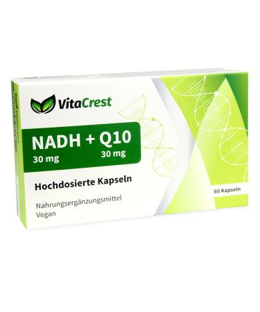 VitaCrest High Purity NADH + Q10 Capsules German Product Vegan High Dose and Gastric Acid Resistant More Energy and Concentration - Buy Online on GoSupps.com