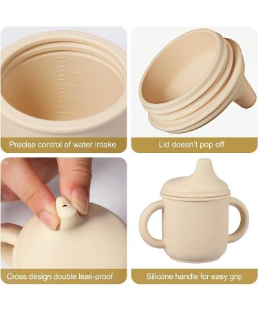 Potchen Silicone Sippy Cup Set for Baby 6 Months+ | Spill-Proof Training Cup with Straw, Handles, and Spout Lid | Easy-Grip 5oz Cute Style in Green and Khaki - Buy Online on GoSupps.com