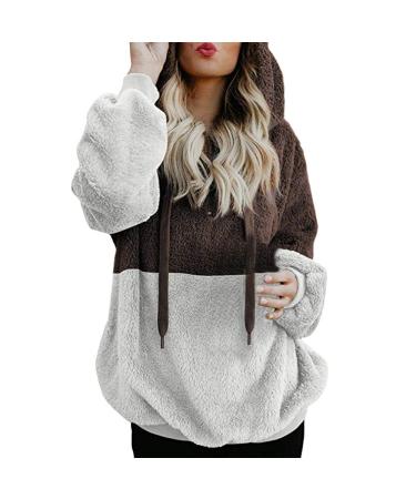Bigfanshu Womens Sweaters Hooded Sweatshirt Winter Warm Zipper Pocket Pullover Blouse Shirts Coffee