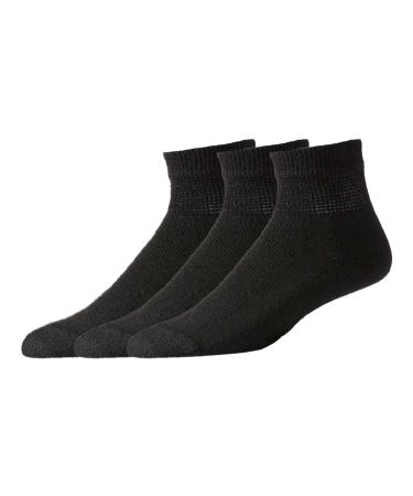 Veracco Diabetic Ankle/Quarter Cotton Socks Experience Comfort and Support Non-Binding Wide Top Perfect for Men (3 Packs) 10-13 Black