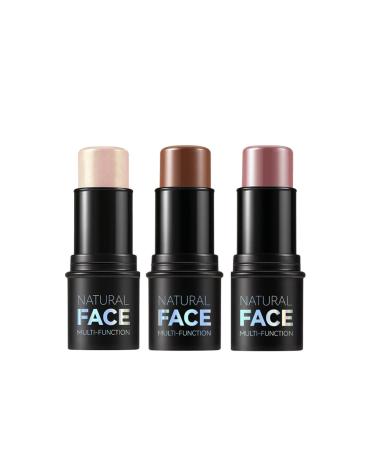 3pcs Contour Highlighter Blush Sticks - Long Lasting Waterproof Light Multi Stick Face Makeup - Bronzer Contour & Shimmer Pearl Highlighter Cream Blush Stick for Cheeks & Lips (A Set) Black Package A Set 1.00 g (Pack of 1)