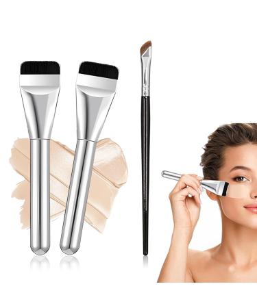 QOWUXHZ 2 Pieces Spatula Foundation Brush Ultra Thin Brushes for Foundation Foundation Concealer Flat Liquid Brush for Powder Foundation Cream or Powder with 1 Eyeliner Brush