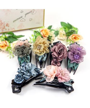 Double Flower Hair Clips for Women & Girls - Curved Duck Beak Side Clips (2 Pack) in Pink & Gray for Thick Long Hair - Buy Online on GoSupps.com