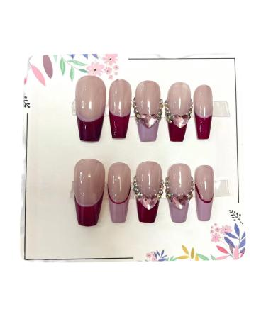 Press On Nails 10pcs Wearable Manicure Piece Handmade Fake Nails Reusable Artificial False Nails Set for Women and Girls (L F) (B L) B Large