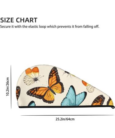 Microfiber Hair Drying Cap for Curly & Thick Hair - Soft Absorbent Butterflies Towel Wrap with Button - Quick Drying Hair Towel - Buy Online on GoSupps.com