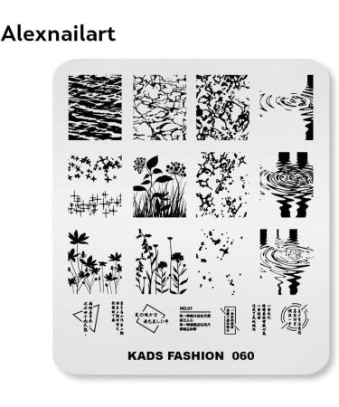 Alexnailart Nail Art Stamping Plates Image Template Wave Water ripple Plant Word Pattern Design Stamper Nail Art DIY Print Manicure Nail Art Stencil Tools FA060 - Buy Online on GoSupps.com