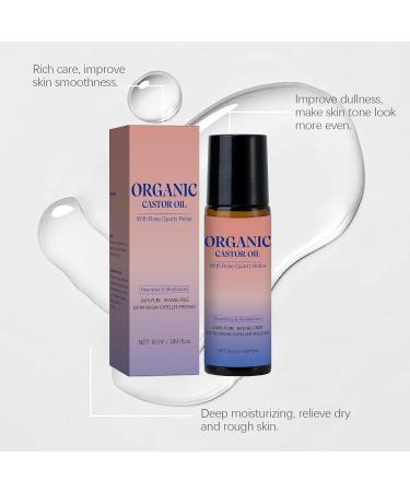 Organic Castor Oil Roll-On with Rose Quartz | Cold-Pressed & Hexane-Free | For Skin Brows Lashes & Castor Oil for Women | 50mL (1.7oz) (1) - Buy Online on GoSupps.com